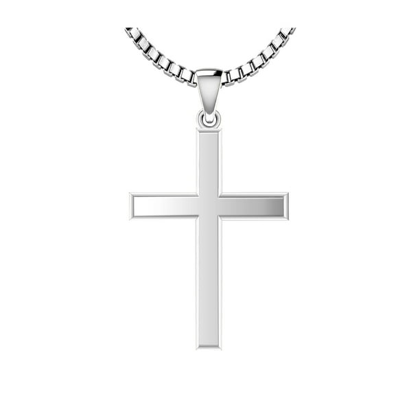 14K White Gold Plain and Simple Religious Cross Pendant Necklace 